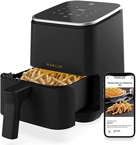 NEWLUX - Friggitrice ad aria 2 l Air Power V20 (1200 W) con 8 programmi e pannello LED tattile. Friggitrice d'aria 2l (45-230 ℃) per 2 persone con ricettario digitale. Libre PFOA | Nera