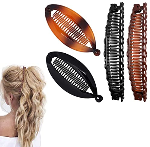 Lot de 4 pinces à cheveux banane rétro pour boucles grossières accessoires de cheveux en queue de poisson deux pinces banane peignes pour femmes filles