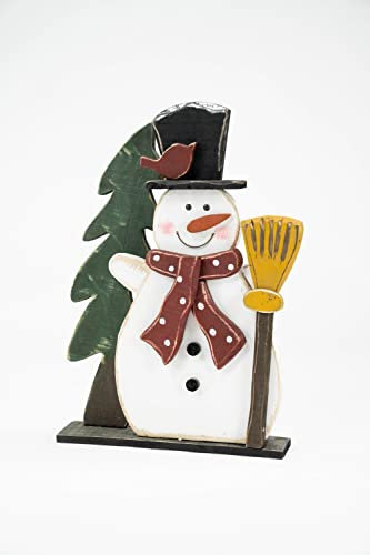 HiLine Gift Ltd. Schneemann mit Besen und Baum aus Holz