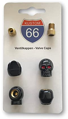 4er Set Ventilkappen + 2 Fahrradadapter - Totenkopf v1 Schwarz - für jedes Auto, Motorrad und Fahrrad geeignet