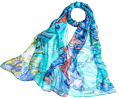 Signare Damen Schal aus 100% Seide, leicht und weich, mit Van Gogh Iris-Design