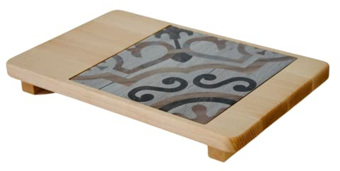 Tagliere Con Ceramica Decorata 2, Legno di Faggio, Resistente Acqua e Anti Graffio (2)