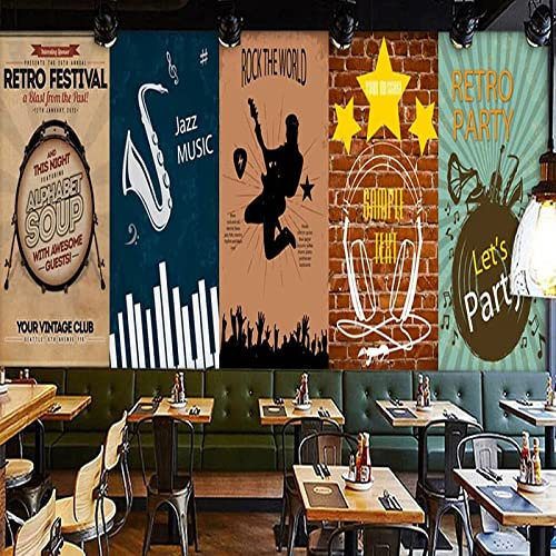 KOMEDO Custom Photo Wallpaper Nostalgic Music Rock Bar KTV Background Wall Mural Creative Hand Painted Graffiti Wallpapers -400X280cm