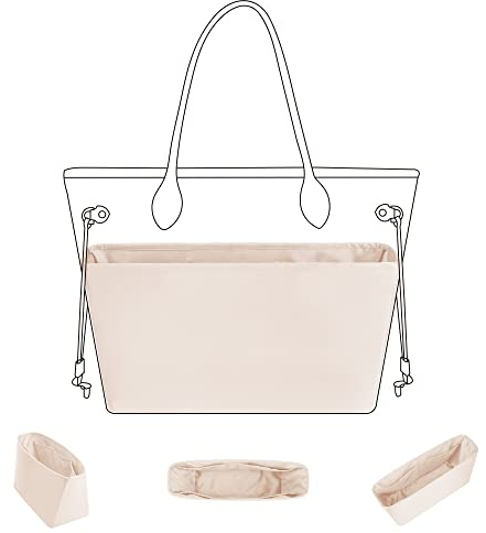 DGAZ Seide Handtasche Organizer für Neverfull PM/MM/GM, Taschenorganizer Tasche in Tasche Organizer, Taschenformer Einsatz mit Innentasche (Craie, MM)