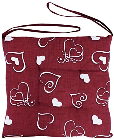 Coprisedia 6 Cuscini Sedia Lacci Double Face Quattro Punti Imbottiti Fantasia Cuore Shabby Cucina Sala Cotone (Bodeaux)