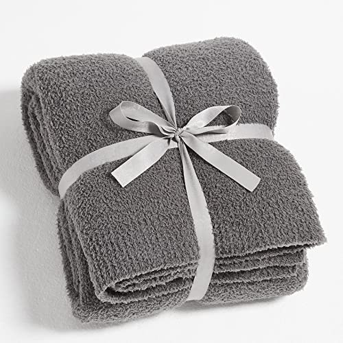 CYMULA Superweiche Strick-Überwurfdecke, Doppelgröße, dunkelgrau, leicht, Plüsch, flauschig, warm, gemütlich, Decken und Überwürfe für Sofa, Bett, alle Jahreszeiten, 152,4 x 203,2 cm