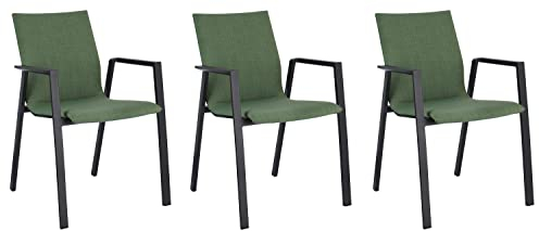 Home4You Gartenstühle 3er Set - Olivgrün - Anthrazit - Textilen - Aluminiumrahmen - stapelbar