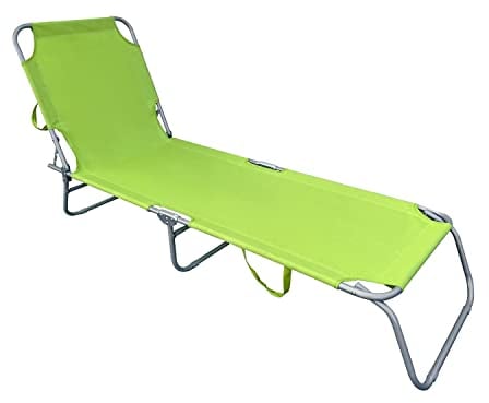 Inda-Exclusiv Gartenliege Sonnenliege Relaxliege Liege 3-Bein Campingliege klappbar mit Trageschlaufen 186x55x24cm, Farben:Lime