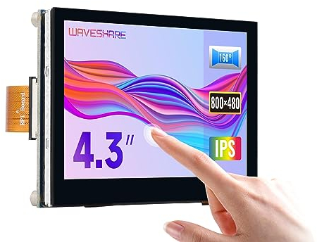 Waveshare 4.3inch QLED Touchscreen, DSI Display, 800 x 480 Pixels, 5-Point Capacitive Touch, 160° Viewing Angle, Low Power Consumption, Tempered Glass Panel for Raspberry Pi Zoll Mini Bildschirm
