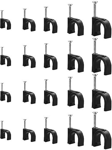 Loscrew 500Pcs 4 mm 6 mm 7 mm 8 mm 10 mm Cable Clips Round Cable Clamps Cable Holder for Ethernet Cable, Telephone Line, TV Cable, Wall Wire, Management Wire (4 mm 6 mm 7 mm 8 mm 10 mm black-500pcs)