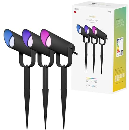 Hombli Gartenspots, RGB, CCT, für Außenbereich, 16 Mio. Farben, 3 Stück | Gartenstrahler, App-Steuerung, kompatibel mit Alexa, Google, Siri, Zeitschaltuhr, niederländische Marke für dein Smart Home