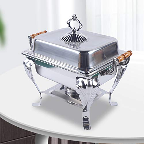Chaffing Dish Set di stoviglie a buffet in acciaio inox, contenitore isolato per alimenti con manico in legno, per feste a buffet, chafing dish catering
