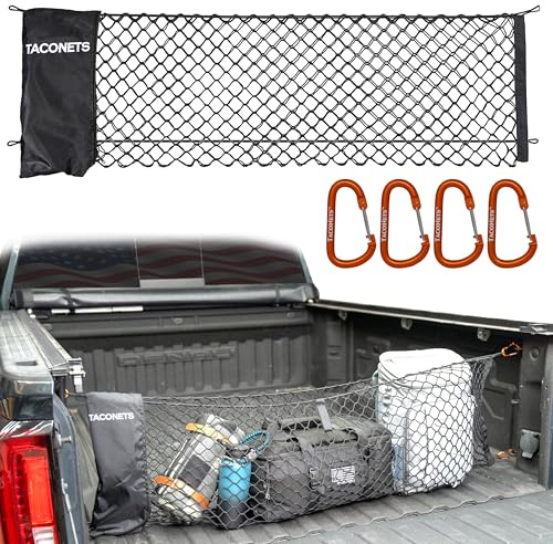 TacoNets Envelope Cargo Net for GMC Sierra & Chevy Silverado - Fits 2013-Current - Upgraded 5mm Bungee - Integrated Storage Bag - Heavy Duty Carabiners - Designed in USA