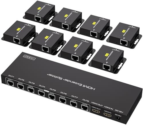 VEDINDUST HDMI Splitter Extender 1 In 8 Out 50M 165FT Puerto Sobre Cat5e 6 Cable Ethernet Transmisor Receptor Compatible Con EDID Presets 1080p POC