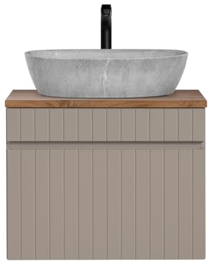 Lomadox Waschtisch Unterschrank 60 cm Waschbecken Beton Optik Kaschmir Eiche Nb. B/H/T ca. 60,4/62/46 cm