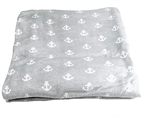 osters muschel-sammler-shop Maritime Wohndecke ┼ Ankermotiv ┼ grau mit Weiss oder blau mit Weiss ┼ Komfortgröße 150x200cm (grau mit weissen Ankern 1)