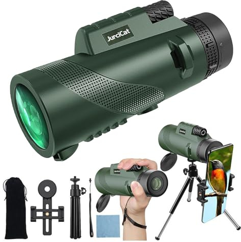 JurciCat 12-20X50 Zoom óptico Telescopio monocular HD (Negro y verde)Telescopio monocular Con trípode y soporte para teléfono móvil para observación de estrellas caza y deportes al aire libre