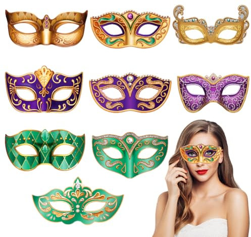KJoet 9 Pcs Damen und Herren Maskerade Karnevalsmasken,Karneval Accessoires Set,Mardi Gras Themenparty,Venezianische Maske,Mit Elastischem Seil,für Maskenballe und Karneval