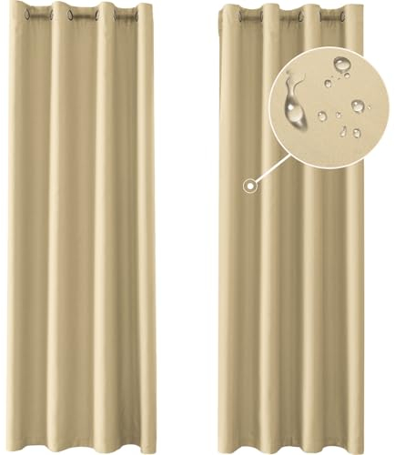 Ystyle Gardinen 2er Set, Thermovorhang Kälteschutz, Outdoor Vorhang Wetterfest Mit Ösen, Verdunkelungsvorhang, Vorhänge Blickdicht, Curtains Wohnzimmer, Thermovorhang Hitzeschutz, Dunkles Beige