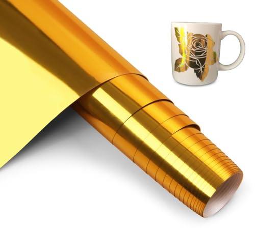 HKC Rotolo di vinile adesivo, 30,5 cm x 400 cm, in vinile, cromato, oro per Cricut, pellicola autoadesiva per Silhouette Cameo, Vinilo Adhesivo permanente per tazza fai da te, finestra, ceramica