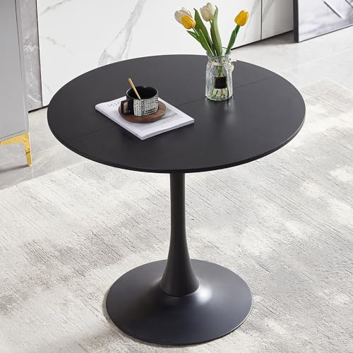 buybyroom Skandinavisch Moderner Runder Esstisch, Minimalistischer Kleiner Tisch für Küche, Esszimmer und Wohnzimmer, Schwarz