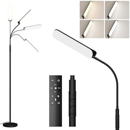 Nulmvic Stehlampe Wohnzimmer Schwarz - 18W LED Stehlampe Dimmbar mit 4 Farben Stufenlosem Dimmen - 1H Timer & Memory Funktion mit Fernbedienung für Schlafzimmer