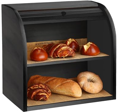SG Traders Double Decker Bamboo Bread Bin 2-Layer Bread Box Eco-friendly Kitchen Storage Box with Lid for Freshness Natural, Organic, and Sustainable Food Storage Solution (Classic - Black)