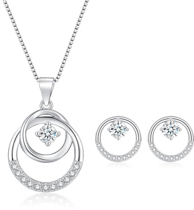 Cangall Schmuckset Silber 925 Damen, 925 Sterling Silber Halskette & Ohrstecker Set, Silber Kreis Schmuckset für Frau Mädchen, Silber Schmuck Set Liebesgeschenk zum Geburtstag Muttertag Weihnachten