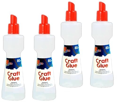 Lizzy 4 Bottles 80ml Craft Glue | All Purpose Glue For Arts, Crafts & DIY Transparent Adults & Kids Use For Paper, Card, Cork, Wood, Glass, Ceramics, Leather, Felt