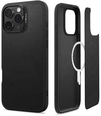 CYRILL by Spigen Kajuk Mag Case Compatible with iPhone 16 Pro Max (2024), Premium Vegan Leather Case [Compatible with MagSafe] - Black
