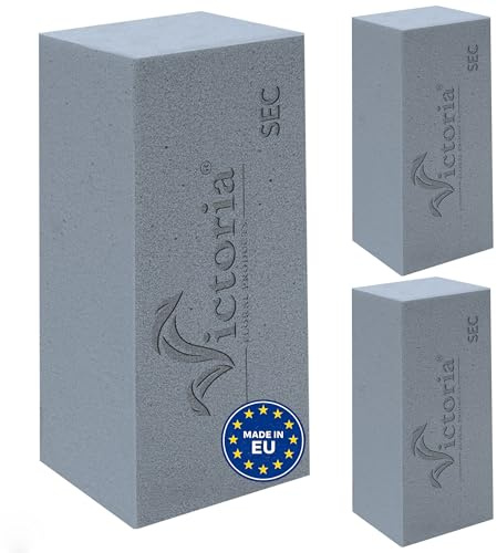 Creativery Trocken Steckschaum Ziegel 23x11x7,5cm 3er Set - für Profi Floristen & Hobby Bastler - Kunstblumen und Trockenblumen Steckschwamm - Blumen Steckmasse als Floristikbedarf - Grau