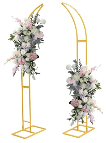 JAYEUW Lot de 2 supports de fond incurvés pour arche de mariage - En métal - Pour cérémonie de mariage, cérémonie et fête - Doré - 1,9 m + 2,1 m