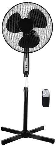 COZYBRITE Pedestal Fan Cooling 16 inch with Remote Control Standing Electric Oscillating Floor Fans 3 Wind Modes 7.5 Hours Timer 3 Speed Setting Adjustable Height Tilt Angle for Home FS40-91R (Black)