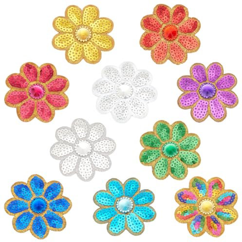 INFUNLY 30 Stück Blumen-Pailletten-Aufnäher Zum Aufbügeln, Pailletten-Applikationen, 8 Blütenblätter, Blumenmuster, 3 Stile, Bestickte Aufnäher, Stoffflicken Für Kleidung, Jeans, Jacken, Handtaschen,