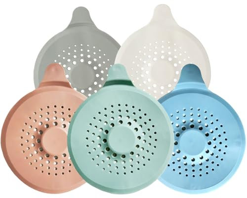 5 Pack Hair Catcher for Shower Drain with Strong Suction Cup, Silicone Sink Strainer Protector Shower Drain Cover Hair Stopper Trap Sink Filter for Bathroom Bathtub Kitchen Sink