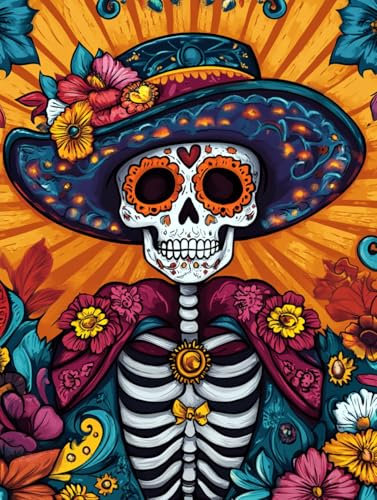 Ginfonr 5D Diamond Art Painting Diamante Pintura Esqueleto Kits, Punto De Cruz Diamante Pintura Día de los muertos De Taladro Completo Con Decoración De Pared De Diamantes Art 30 * 40 cm 8143