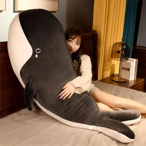 Walfisch Plüschtier Puppe Stofftier Niedlicher Wal Wurfkisse, für Kinder Mädchen Jungen Geburtstagsgeschenk TröSten Kuscheln Einschlafhilfe (100 cm,Schwarz)