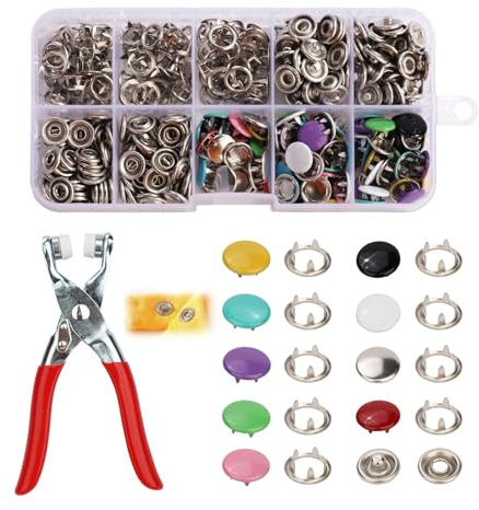 400Pcs Snap Button Fastener Kit, 5-Claw Metal Press Stud Set with Pliers | Includes Hollow and Solid Prong Styles for Fabric Repairs, Leather Crafts and Diy Projects, Installs Cleanly without Sewing