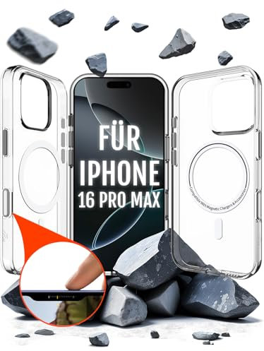 Roxx Clear Case Hülle | Wie das Original nur Besser | Vergilbungsfrei | Für iPhone 16 Pro Max | Mit Kameraknopf | Hardcase | Displayschutz | Kameraschutz | Kompatibel mit MagSafe Zubehör