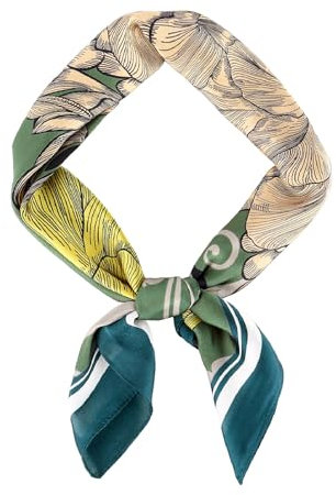 DAMILY Bandana Halstuch Damen, Damen Herren Schal Faux Seidenschal Blume Silk Square Scarves Bandanas Kopftuch Schal 70 * 70 cm Bunte (Grün/Blume)