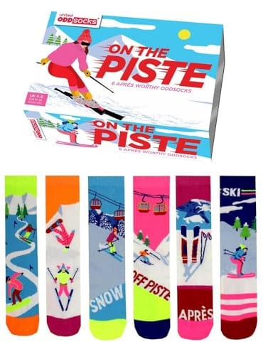 United Oddsocks - On The Piste – Box of 6 Mismatched Socks for Women, Fun | Ski-Themed Patterns, Unique Gift for Skiers, Cotton-Rich & Cozy Winter Wear, UK 4-8 | EUR 37-42 | US 6.5-10.5