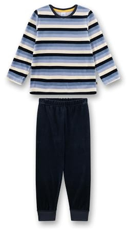 Sanetta Jungen-Schlafanzug blau Ringel aus Nicki | Hochwertiger und bequemer Schlafanzug aus Nicki für Jungen.