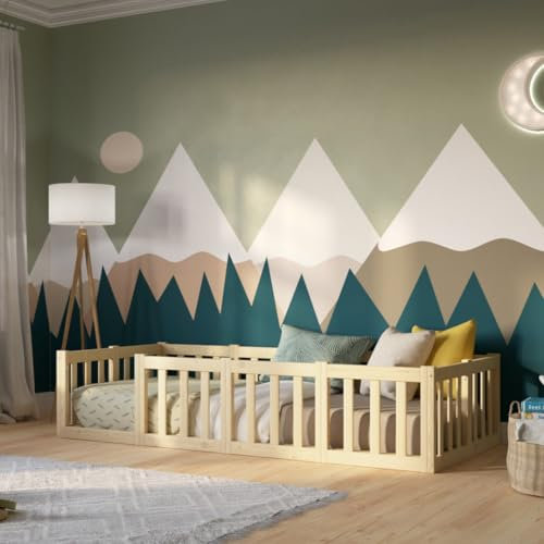 Crazy Pine Kinderbett 120x180 cm – Montessori Bodenbett mit Rausfallschutz 40cm - Natürlichem Holz mit Glatter Oberfläche - Perfekt für Jungen und Mädchen Crazy Johnny