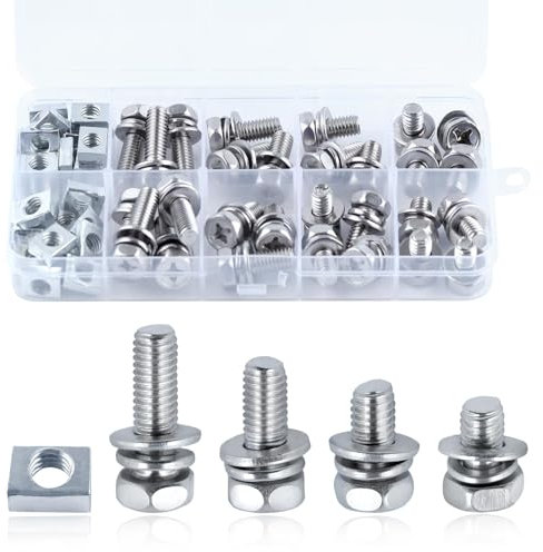 SPEEDWOX 56pcs Motorcycle Battery Terminal Nuts and Bolt Kit Bolt Square Nut Kit Battery Terminal Motorcycle Bolts and Nuts Kits 304 Stainless Steel for Boat, E-Bike, Electric forklifts