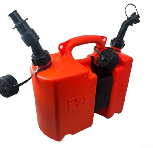 Bidon combiné de carburant et d'huile de bar de 5 L, avec double compartiment, deux porte-outils intégrés, pour tronçonneuses, conteneur robuste à double compartiment, becs d'arrêt automatique, 5L