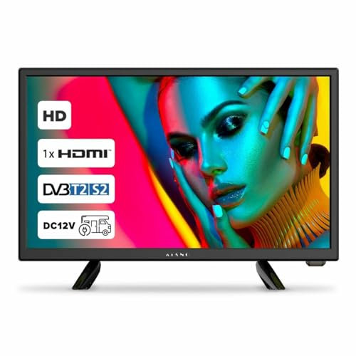 KIANO TV Portatile 19 HD per Camper e Viaggi – Schermo DLED 1366x768 – 12V/230V – DVB-T2/S2/C – HDMI, USB, CI, VGA – Compatto e Leggero – Colore Nero