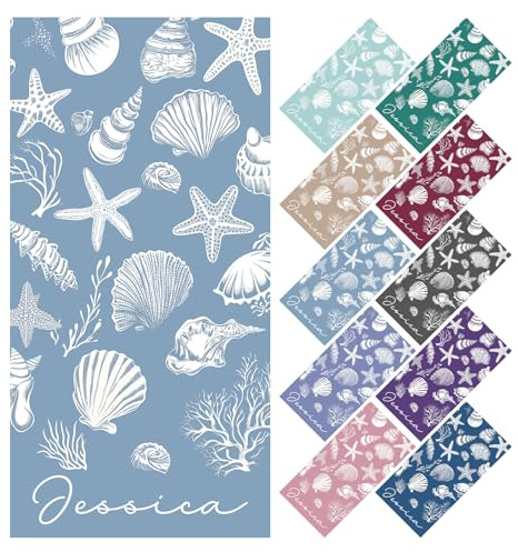 Jodimitty Mikrofaser Strandtuch Personalisiertes Name Wasserabsorbierend Schnelltrocknend Strandhandtuch für Erwachsene Kinder Strand Schwimmbad, 60x130cm/76x152cm/90x180cm (Muschel)
