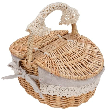 Weidenpicknickkorb mit Deckel und Griff, Picknickkorb für Camping -Gemüse -Pickeln, Doppelöffnungsdeckel und Abnehmbarer Liner (Gänseblümchen)