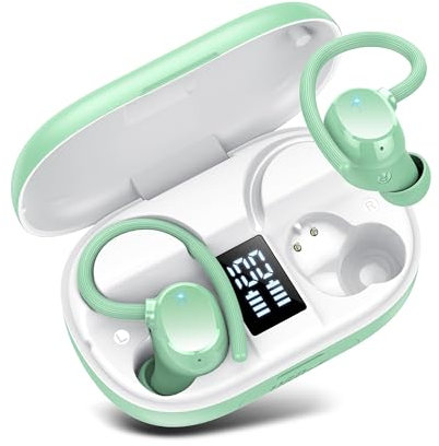 Lekaby Auriculares Bluetooth deportivos, auriculares in-ear inalámbricos Bluetooth 5.3 auriculares inalámbricos con micrófono, 128 horas de tiempo de reproducción, 2025 nuevo gancho suave para la