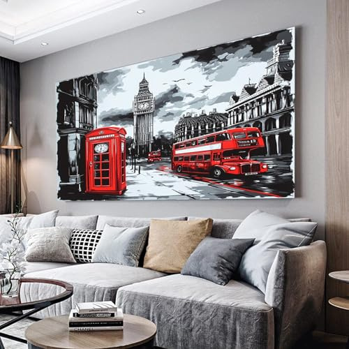 ZORYAN Londoner Telefonzelle Wandbilder Dekoration Wohnzimmer Grau Leinwand | Bilder 50x100cm Leinwandbild Schlafzimmer Deko, Wandbilder, Groß Kunstdruck Art Wanddeko Bild Decor Canvas